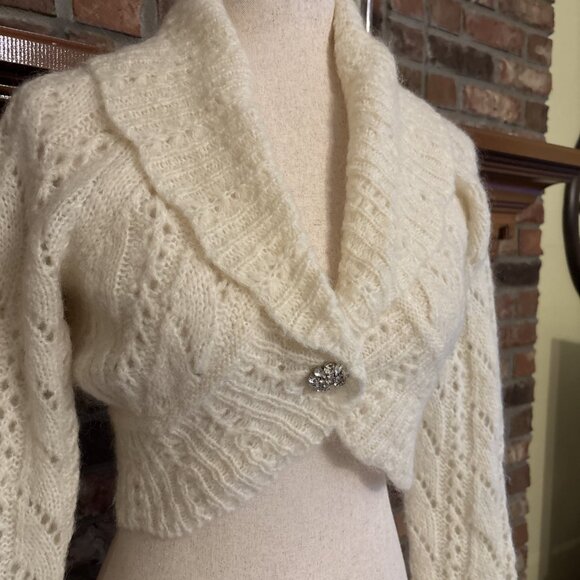 Ann Taylor Loft Ivory Knit Shrug Size Small Mohair & Wool - Picture 2 of 7